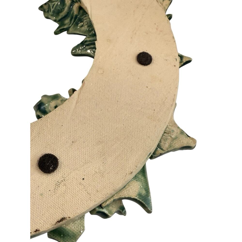Handmade Pottery Holly Wreath 3D Decor Christmas Holiday 10” Studio - Picture 9 of 9